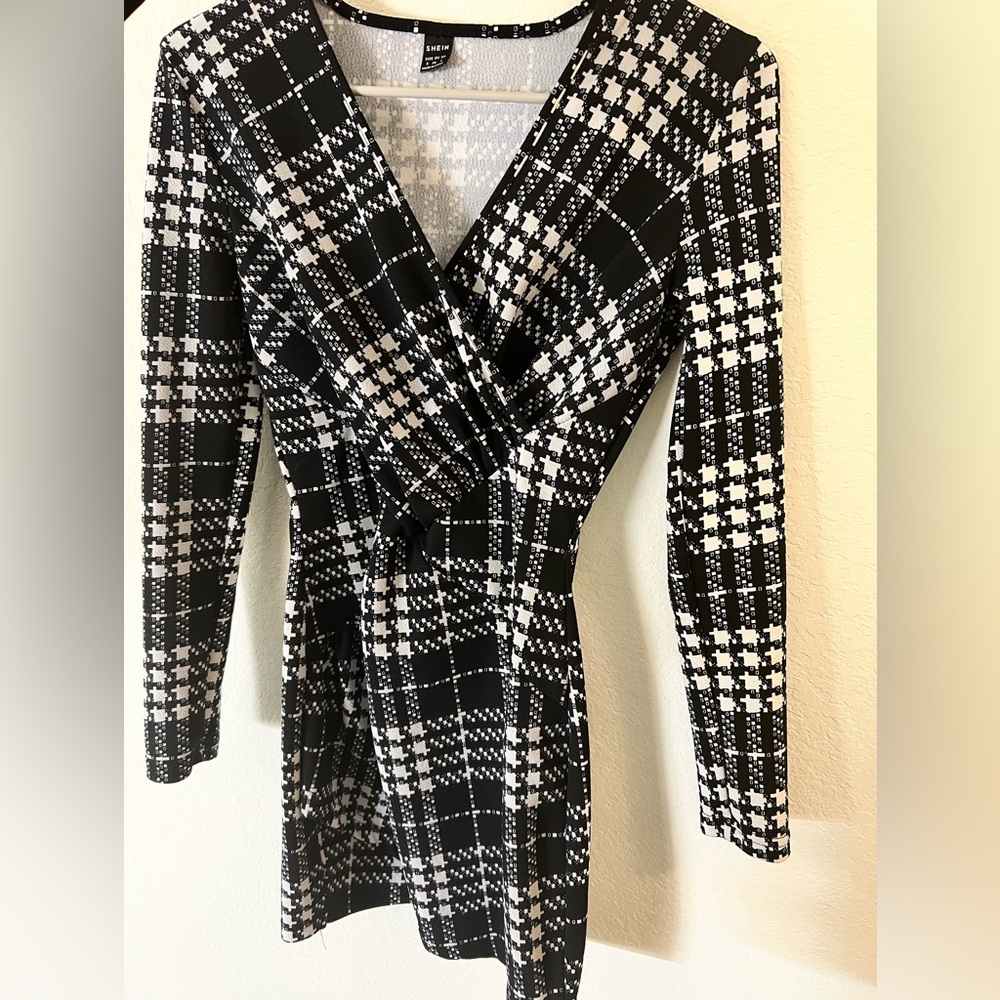 Shein Tight Sexy Short Dress - Small - Houndstooth